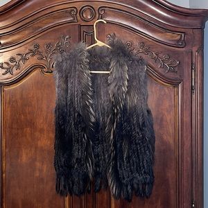 One Size-Grey Ombré 100% Real Fur Knitted Vest